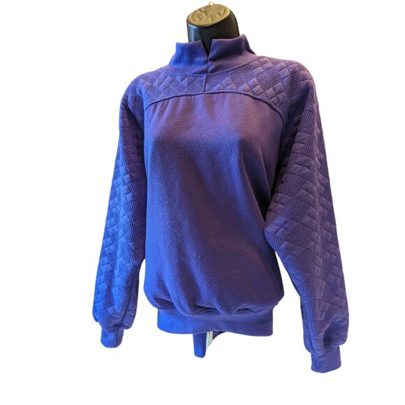 Vintage Gitano Sweatshirt Women Medium/Large Purple Quilted Pullover Mock Neck - Picture 7 of 13